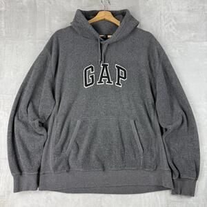 Y2K Gap Fleece Logo Hoodie Gray Pullover Classic Streetwear Men Size M Skater